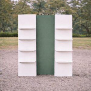 Murs blancs et vert sauge avec étagères