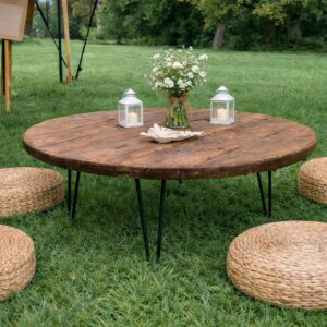 Table basse rustique ronde 4-6 personnes* (couleur foncée)